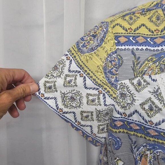 Yellow Gray Embroidered Blouse Patchwork Paisley Boho Festival Hippie 0X - Picture 3 of 11